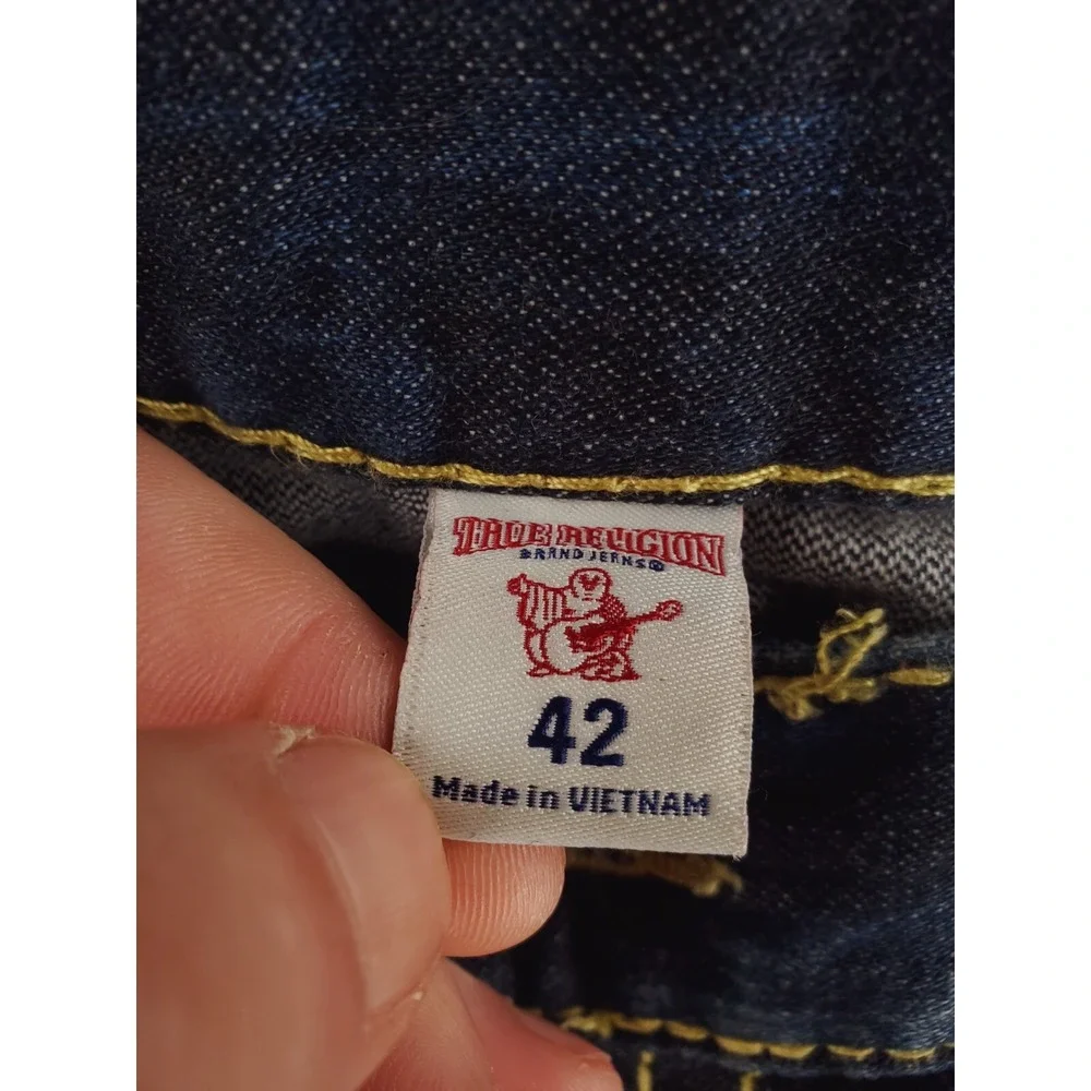 True Religion Jeans Mens 42x34 Skinny Flap Pocket Big T Y2K Hip Hop Thick Stitch